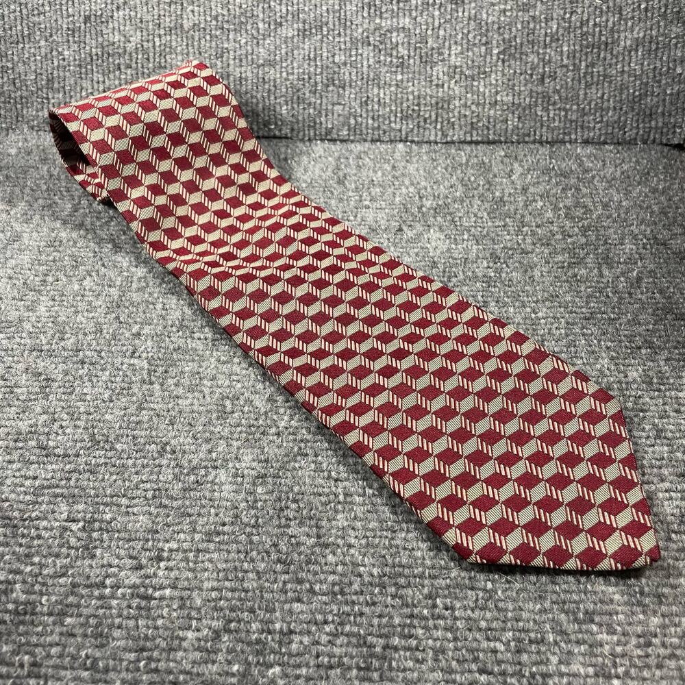 Robert Talbott for Park & Co. Tie 4"X57" Red Geometric AOP Hand Sewn Silk USA
